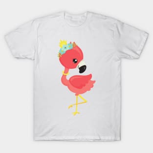 Princess Flamingo, Flowers, Crown, Cute Flamingo T-Shirt